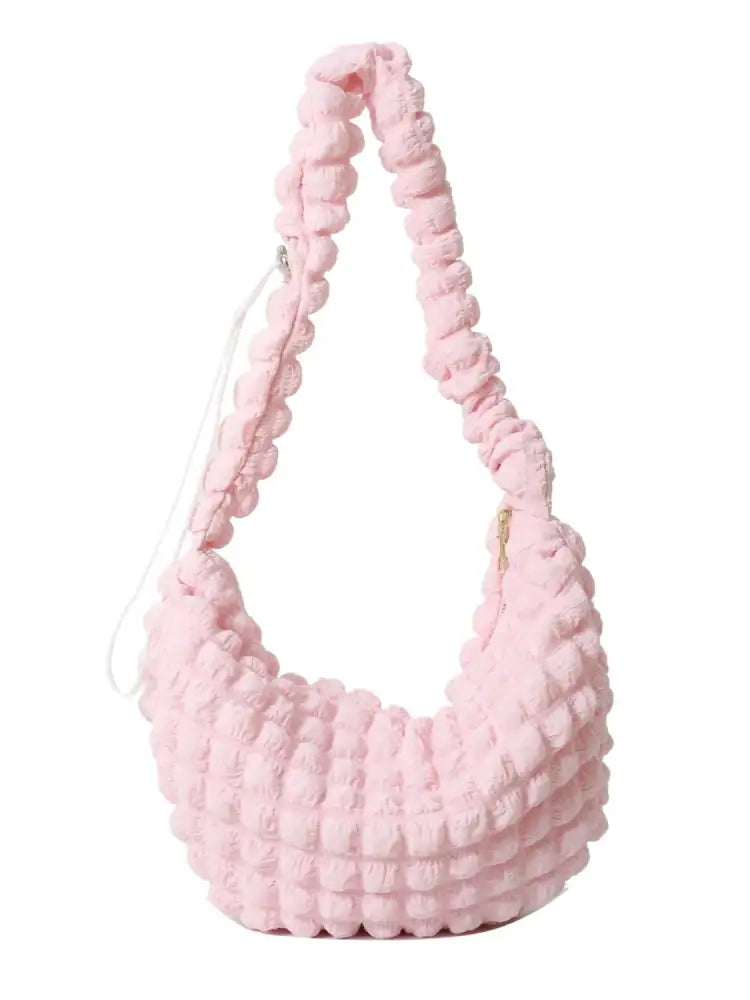 Drawstring Strap Bubble Textured Shoulder Bag