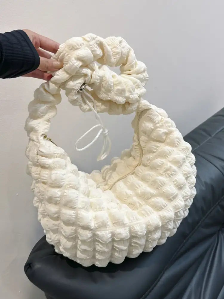 Drawstring Strap Bubble Textured Shoulder Bag