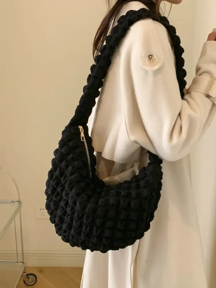 Drawstring Strap Bubble Textured Shoulder Bag