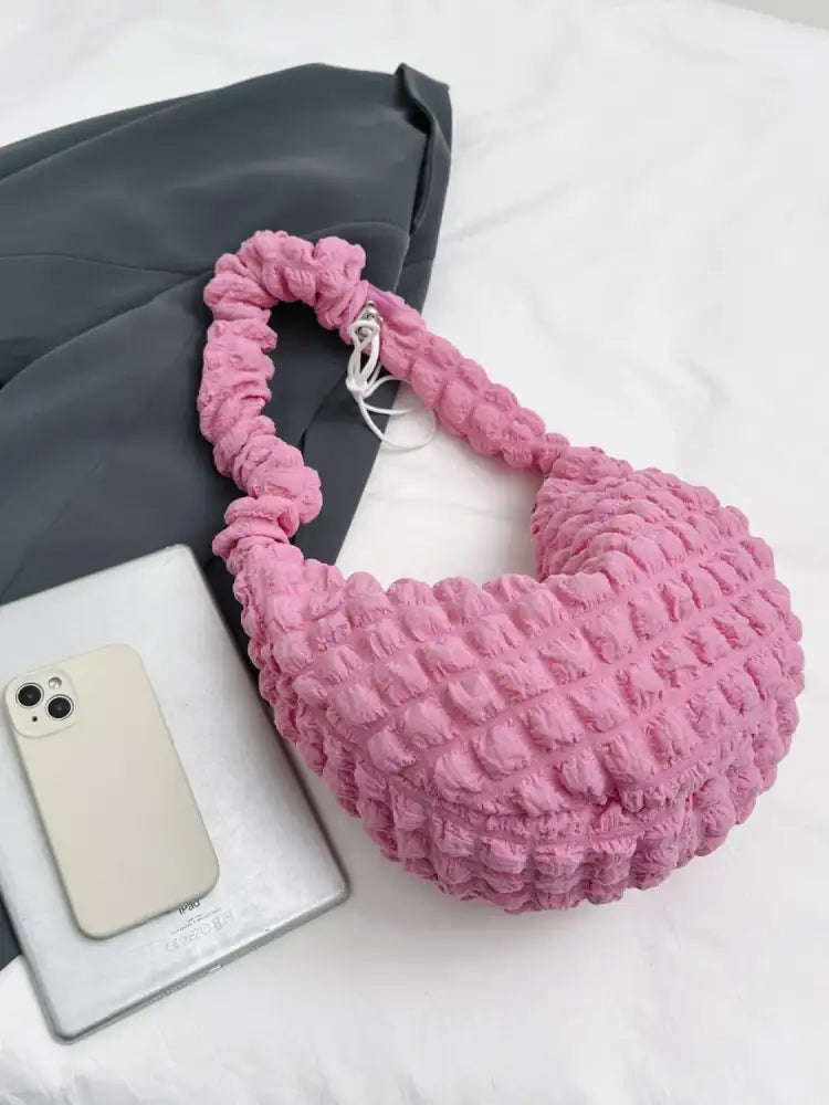 Drawstring Strap Bubble Textured Shoulder Bag