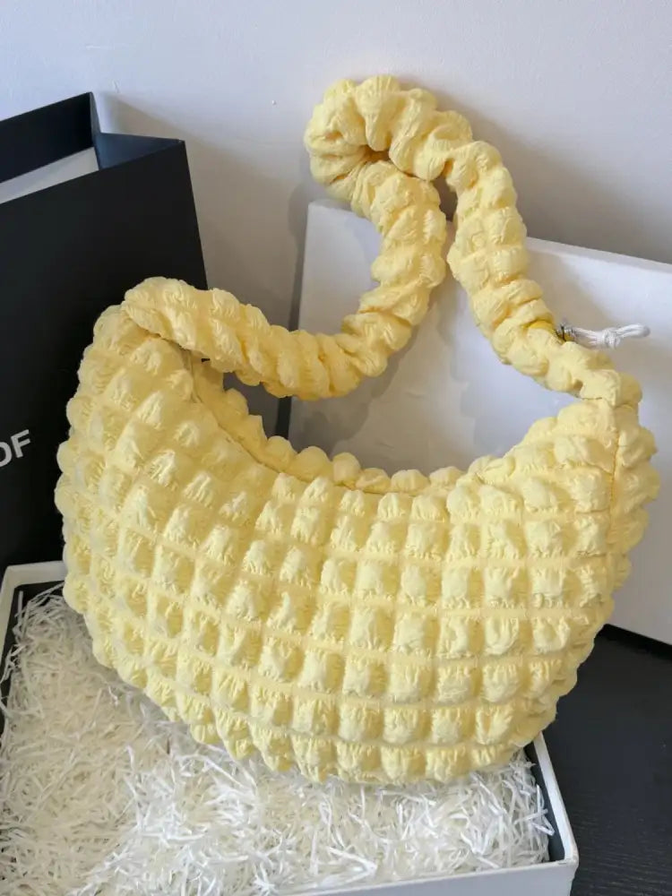 Drawstring Strap Bubble Textured Shoulder Bag