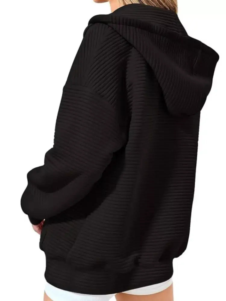 Drawstring Zip Up Dropped Shoulder Hoodie