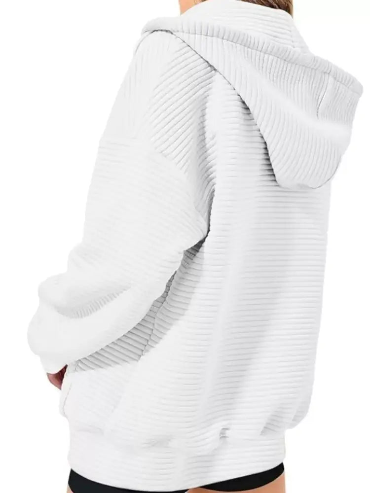 Drawstring Zip Up Dropped Shoulder Hoodie