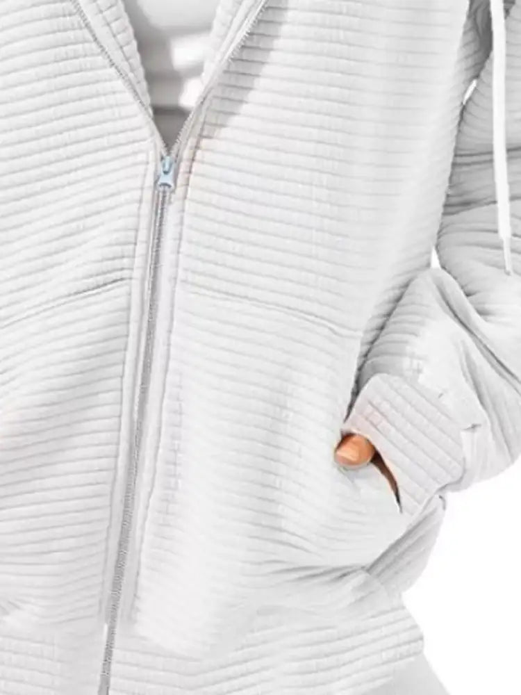 Drawstring Zip Up Dropped Shoulder Hoodie