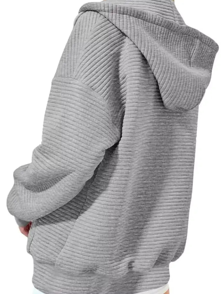 Drawstring Zip Up Dropped Shoulder Hoodie