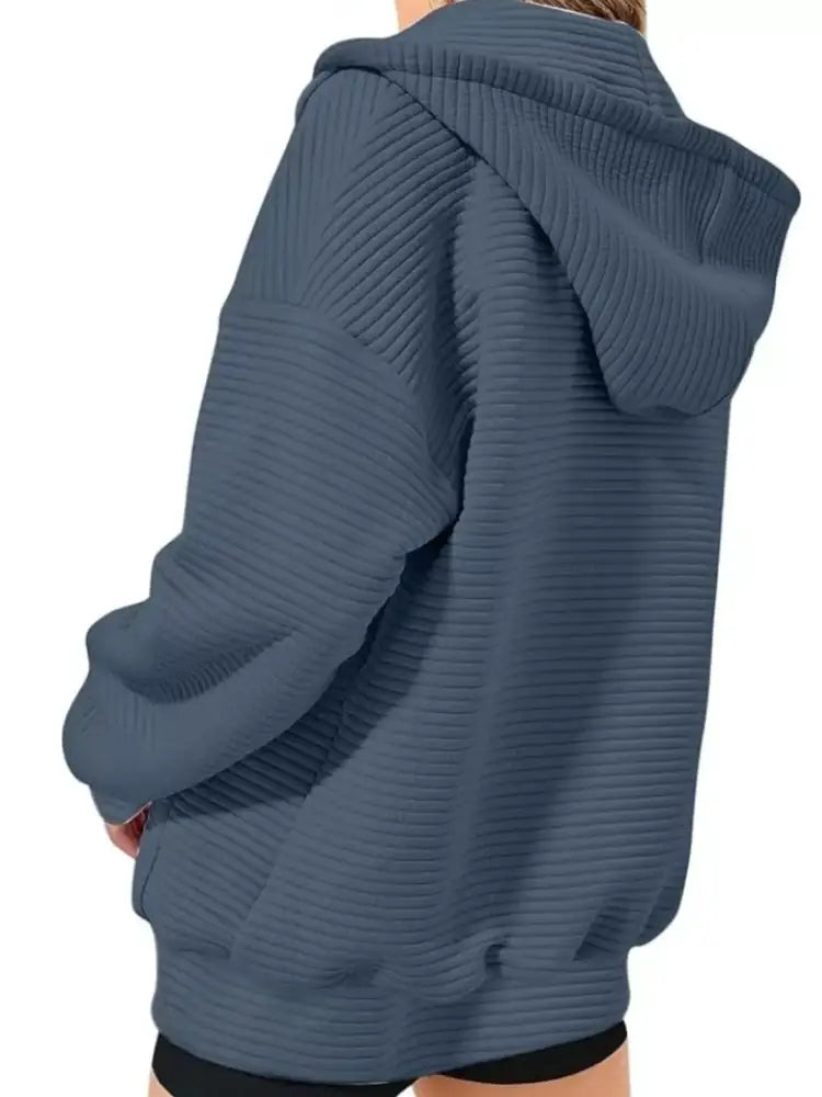 Drawstring Zip Up Dropped Shoulder Hoodie