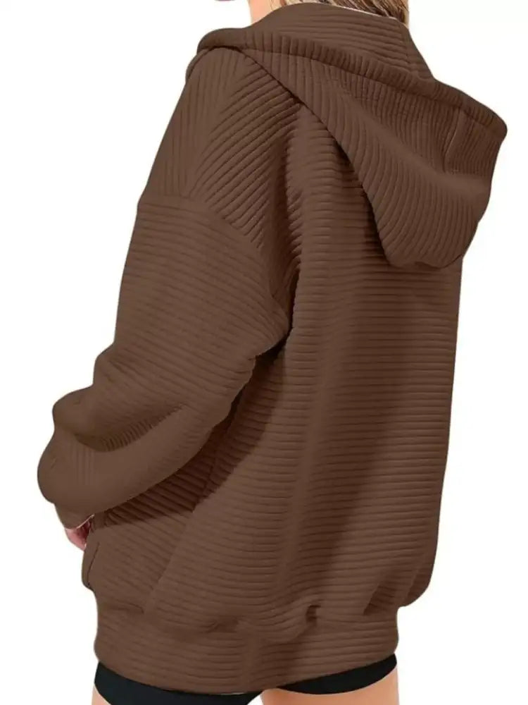 Drawstring Zip Up Dropped Shoulder Hoodie