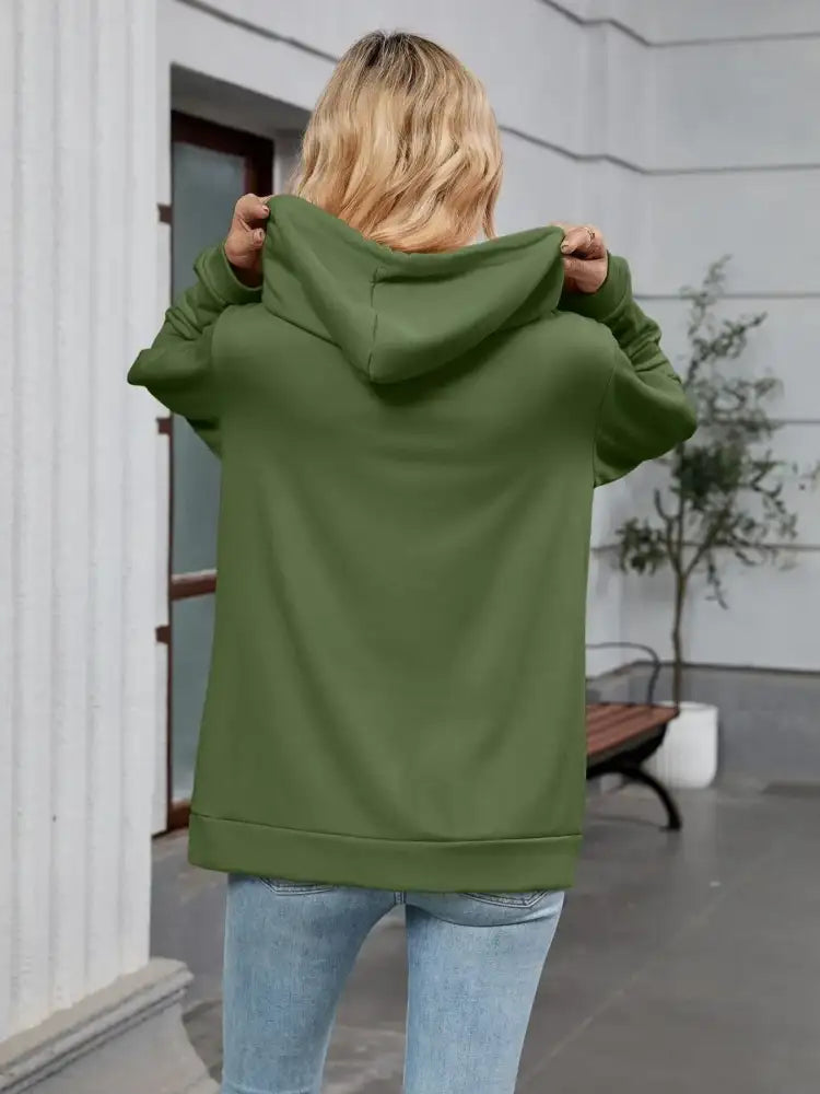 Drawstring Zip Up Long Sleeve Hoodie