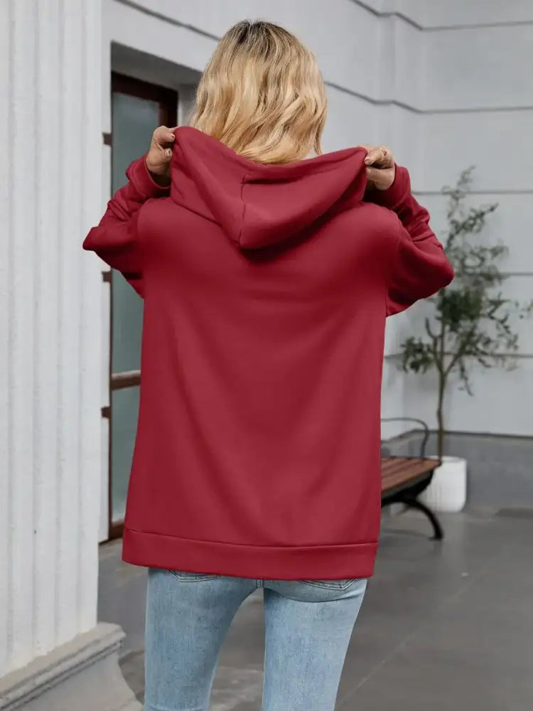 Drawstring Zip Up Long Sleeve Hoodie