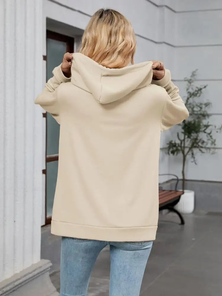 Drawstring Zip Up Long Sleeve Hoodie