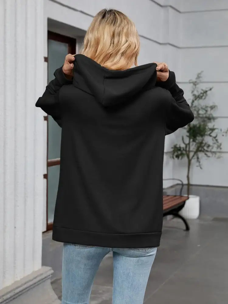 Drawstring Zip Up Long Sleeve Hoodie