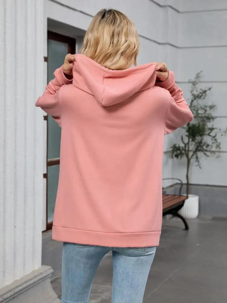 Drawstring Zip Up Long Sleeve Hoodie