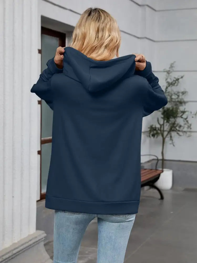 Drawstring Zip Up Long Sleeve Hoodie