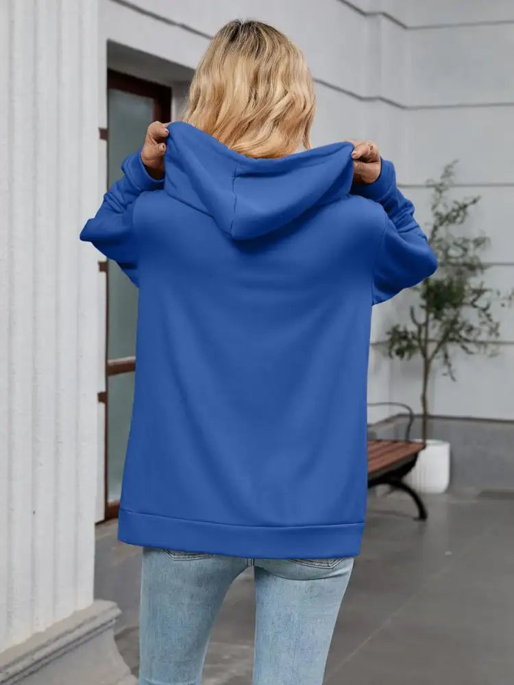 Drawstring Zip Up Long Sleeve Hoodie