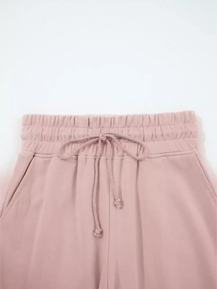 Drop Shoulder Puff Sleeve Crop Top and Drawstring Wide Leg Pants Set