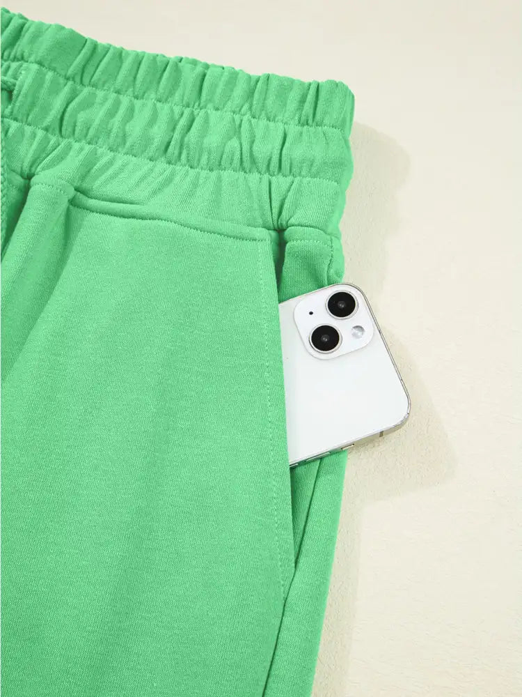 Drop Shoulder Puff Sleeve Crop Top and Drawstring Wide Leg Pants Set