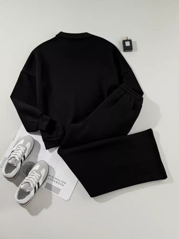 Drop Shoulder Zip Up Jacket and Drawstring Pants Active 2pcs Set