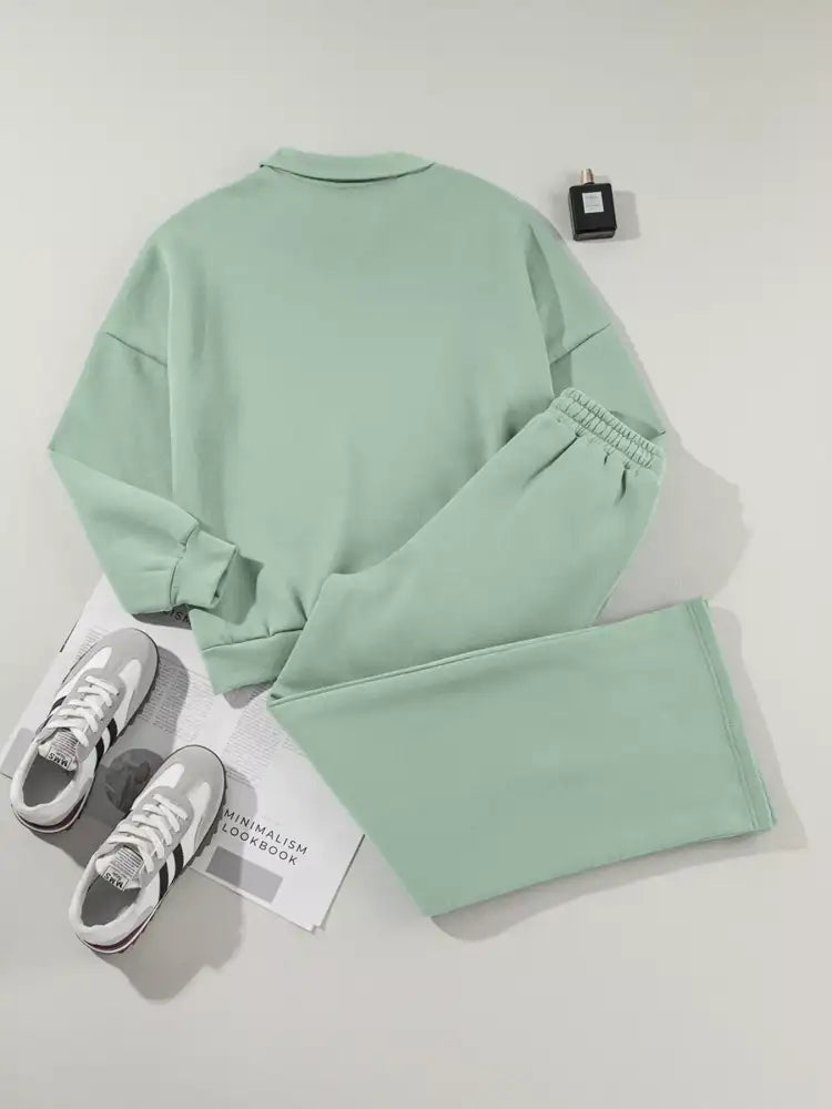 Drop Shoulder Zip Up Jacket and Drawstring Pants Active 2pcs Set