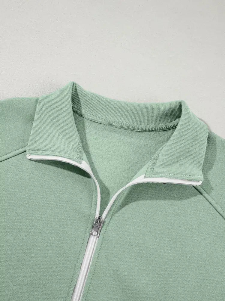 Drop Shoulder Zip Up Jacket and Drawstring Pants Active 2pcs Set