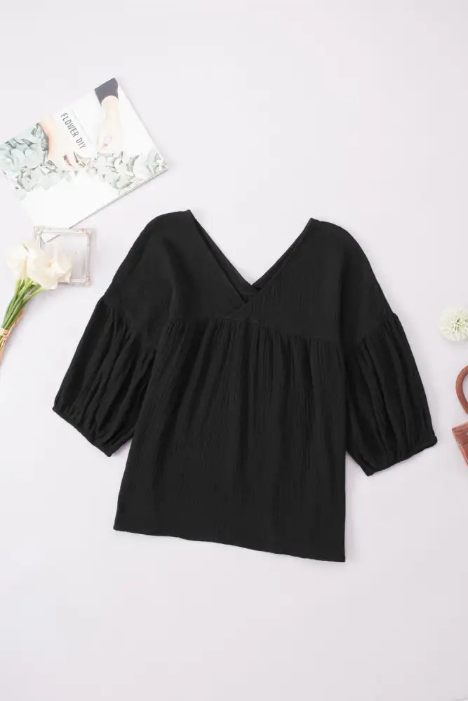 Dropped Shoulder V-Neck Blouse