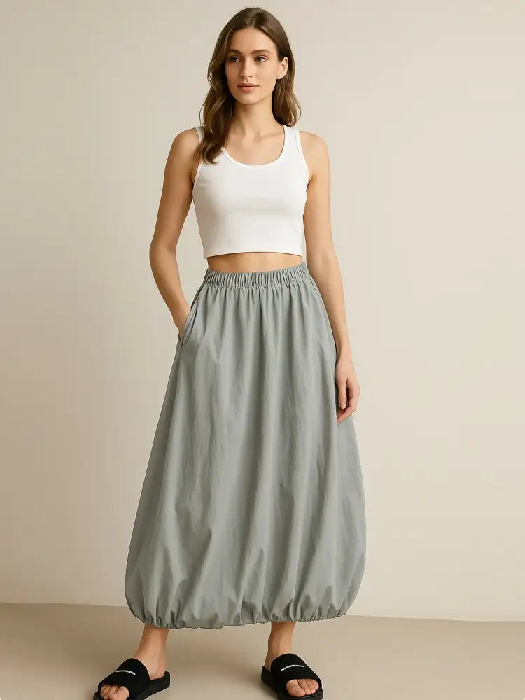 Elastic Waist Bubble Hem Maxi Skirt