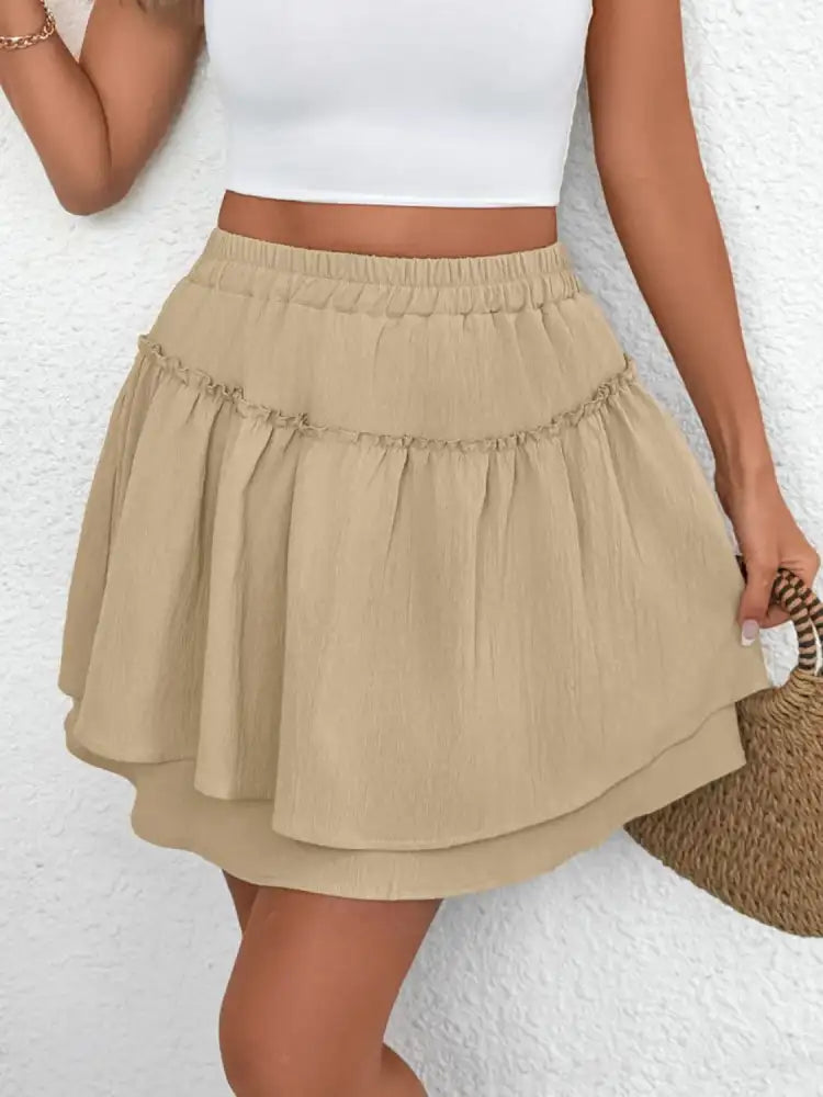Elastic Waist Layered Skirt