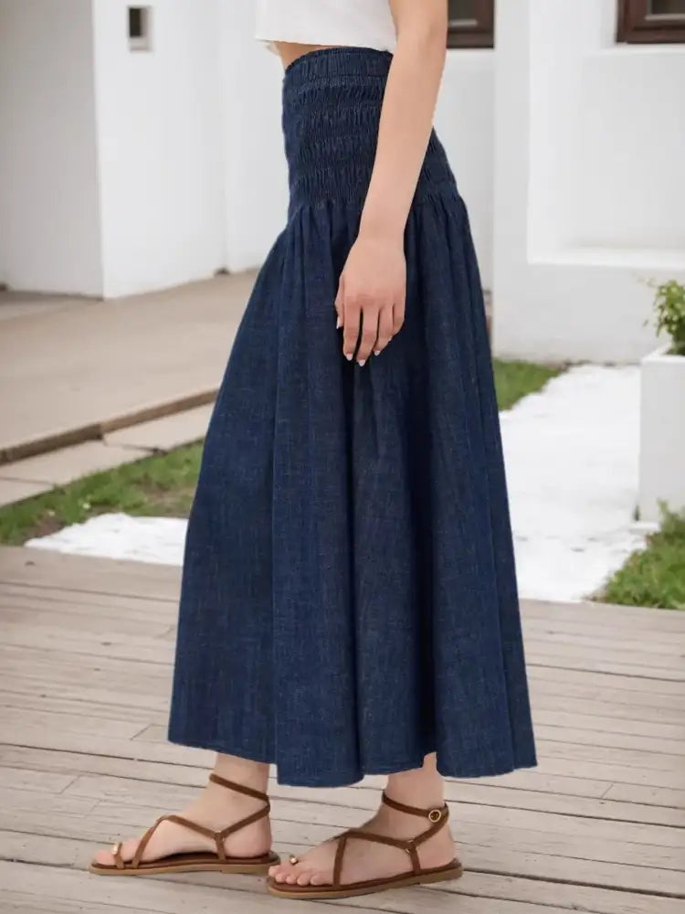 Elastic Waist Midi Skirt