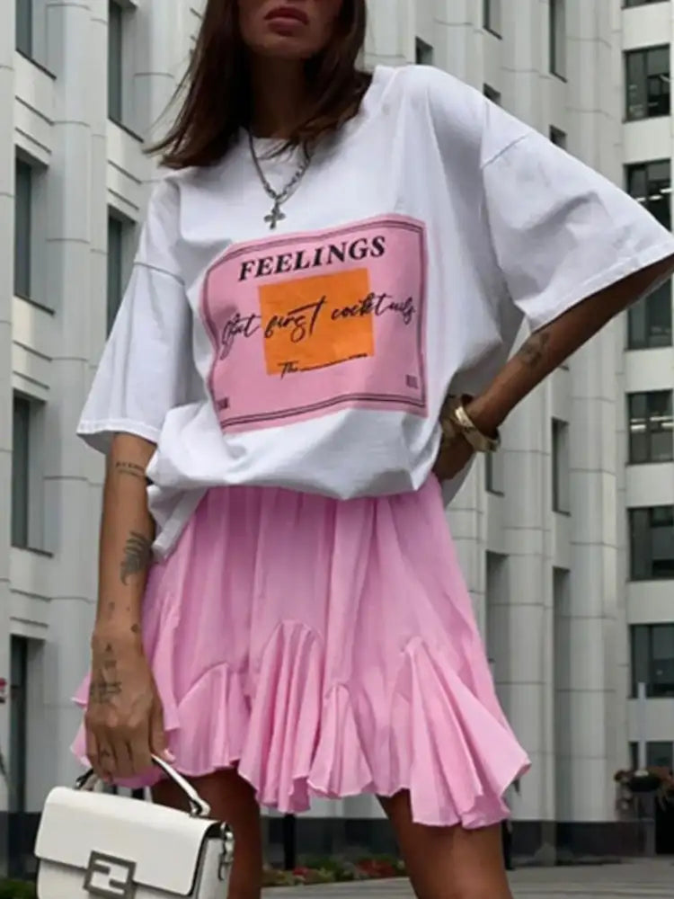 Elastic Waist Ruffled Hem Skirt