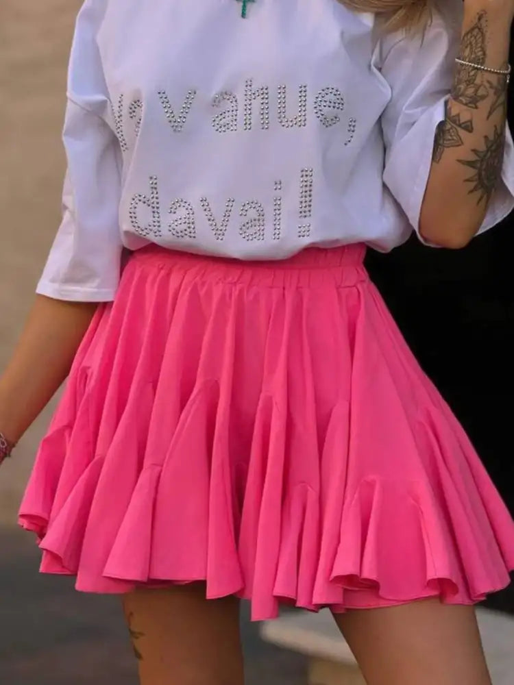 Elastic Waist Ruffled Hem Skirt