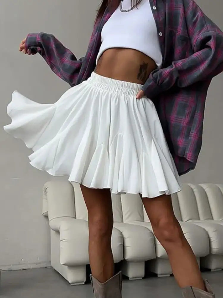 Elastic Waist Ruffled Hem Skirt