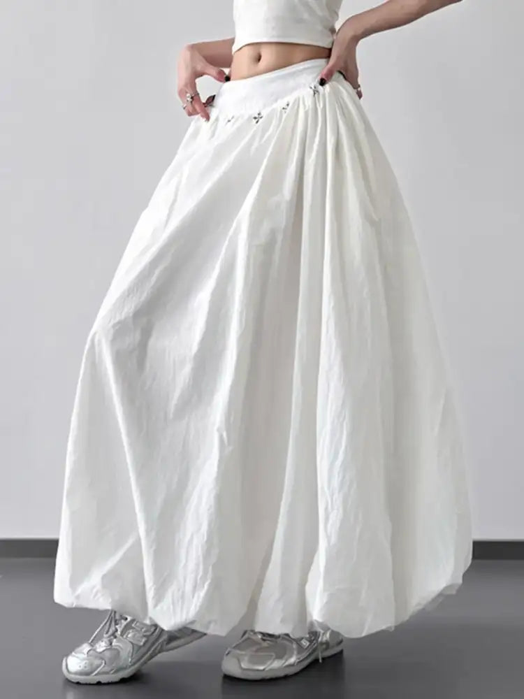 Elastic Waistband Bubble Maxi Skirt