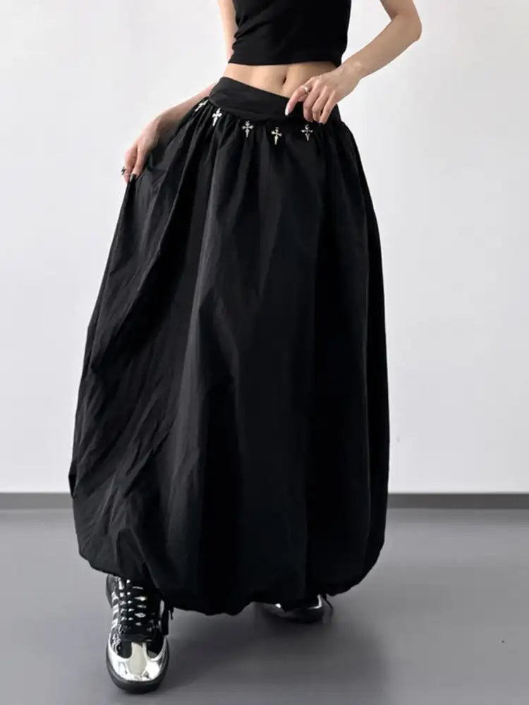 Elastic Waistband Bubble Maxi Skirt