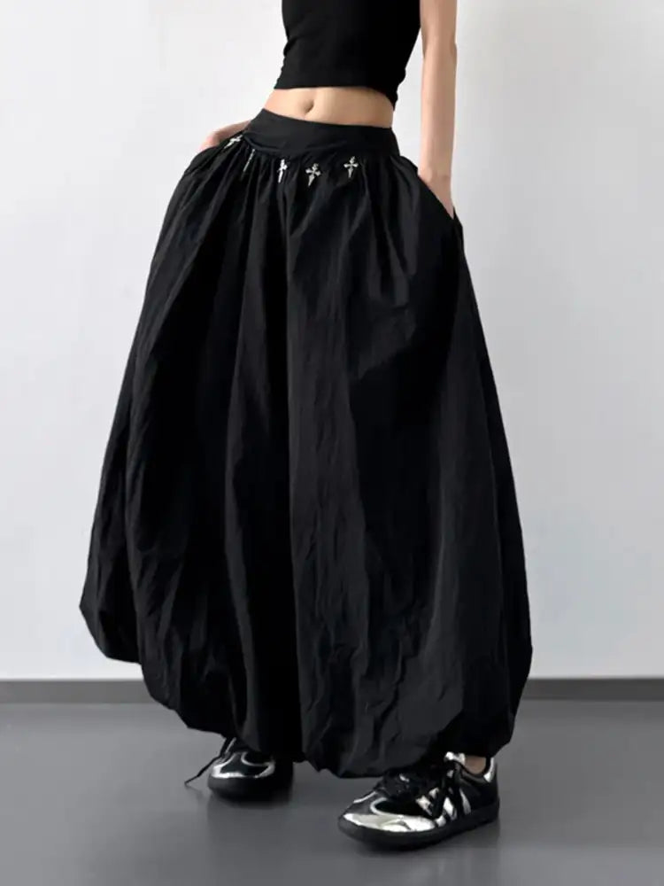 Elastic Waistband Bubble Maxi Skirt
