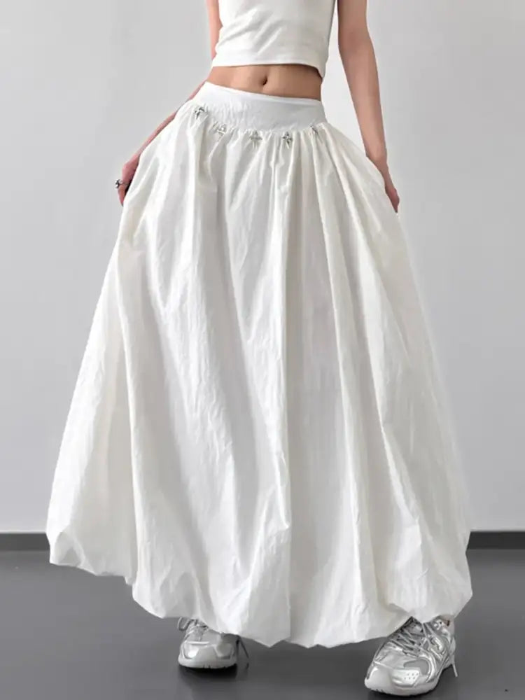 Elastic Waistband Bubble Maxi Skirt