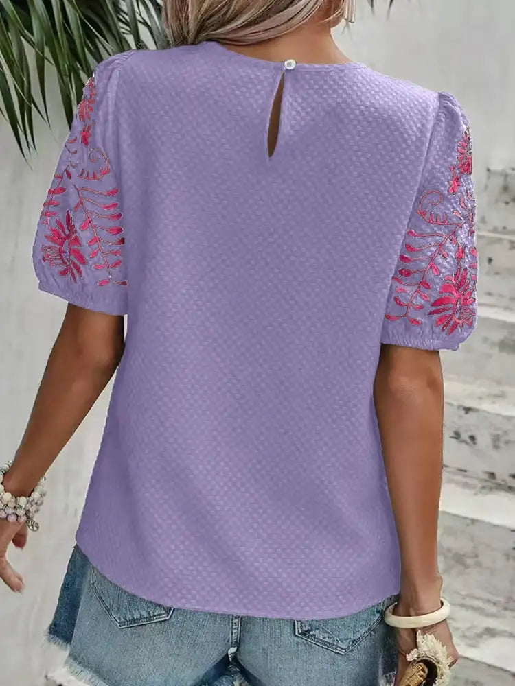 Embroidered Floral Sleeve Textured Blouse