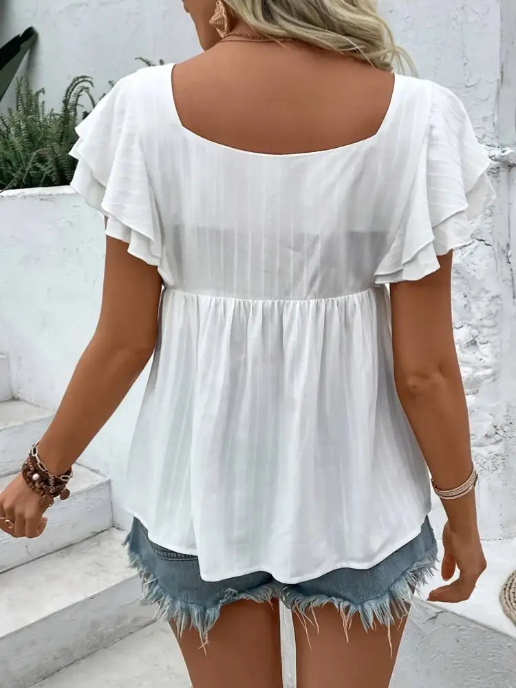 Embroidered Flutter Sleeve Blouse