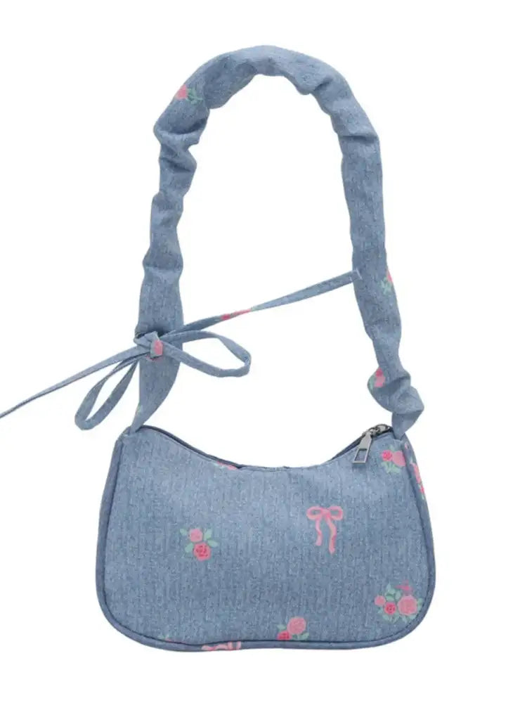 Embroidered Ruched Strap Shoulder Bag