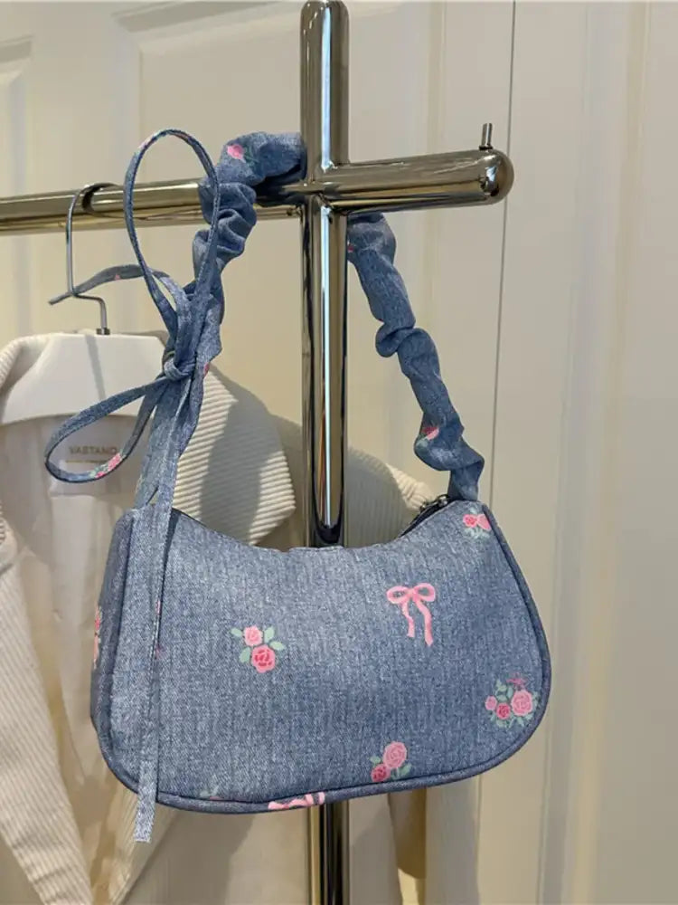 Embroidered Ruched Strap Shoulder Bag