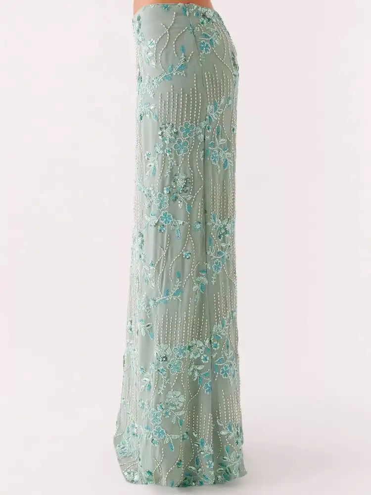 Embroidered Sequin Maxi Skirt