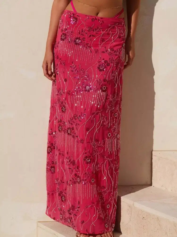 Embroidered Sequin Maxi Skirt