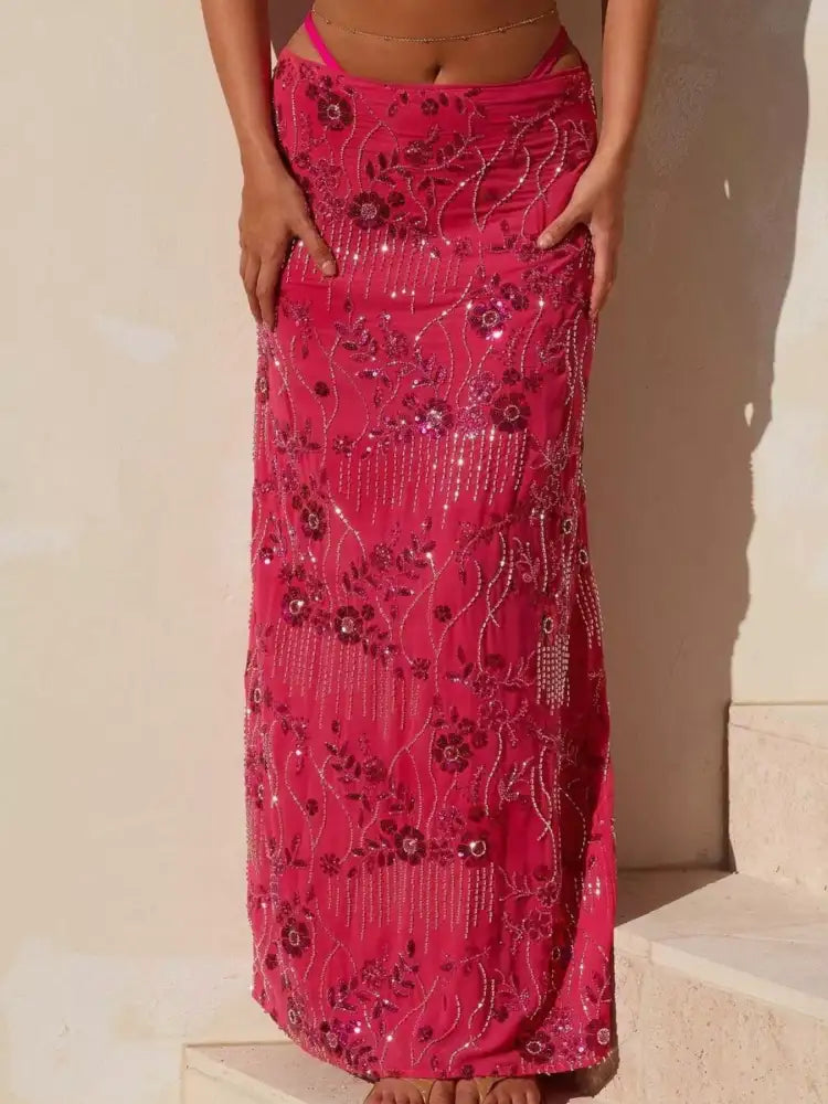 Embroidered Sequin Maxi Skirt