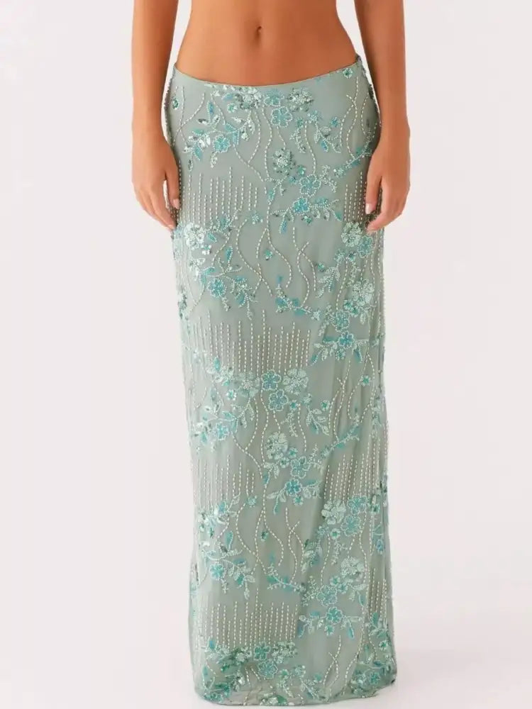 Embroidered Sequin Maxi Skirt