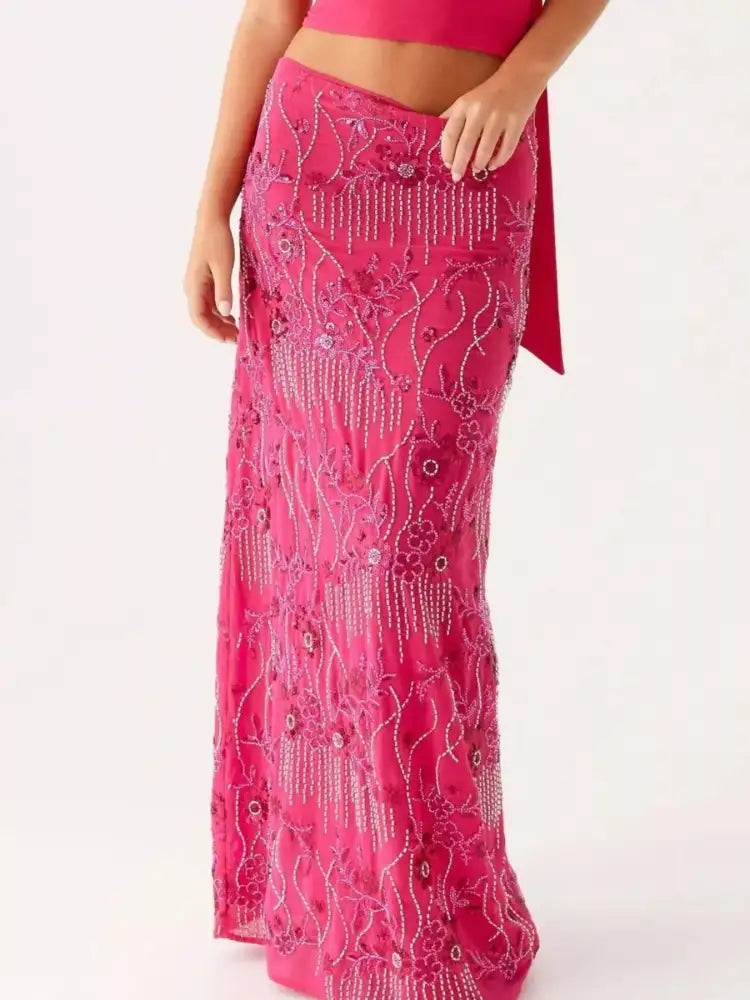 Embroidered Sequin Maxi Skirt