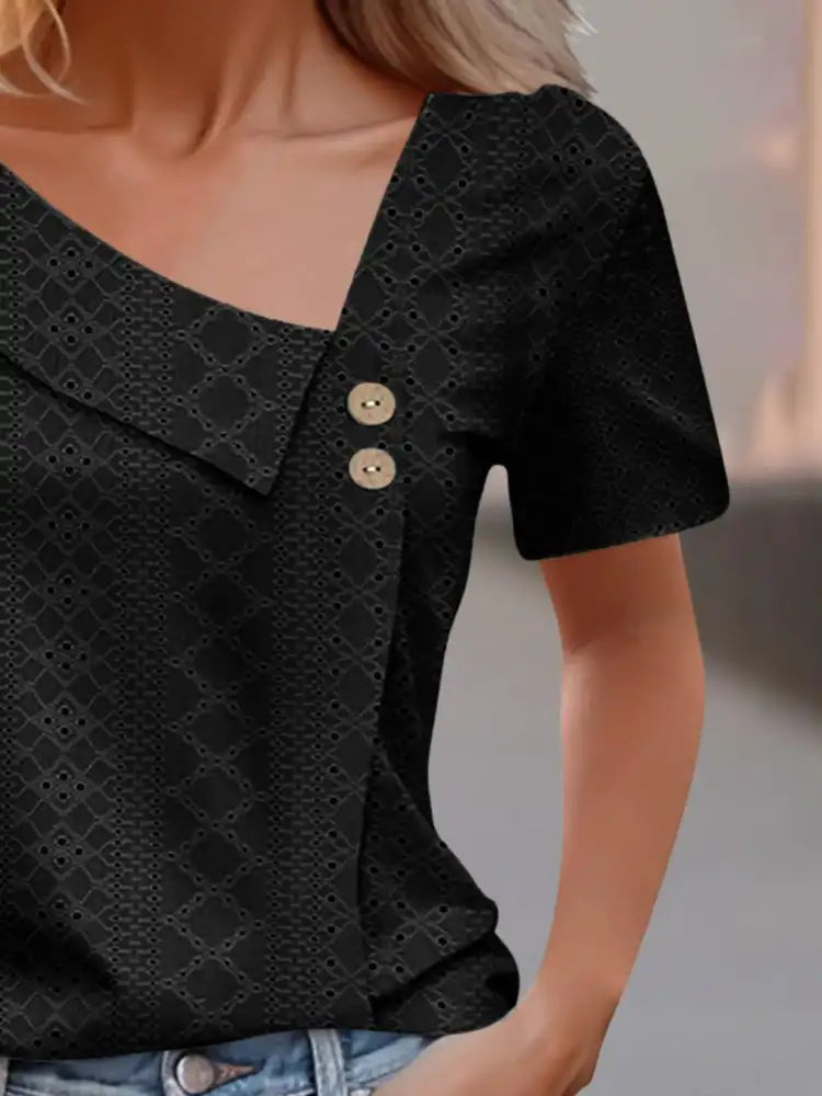 Eyelet Asymmetrical Short Sleeve T-Shirt