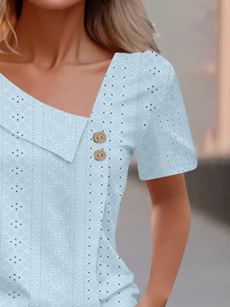 Eyelet Asymmetrical Short Sleeve T-Shirt