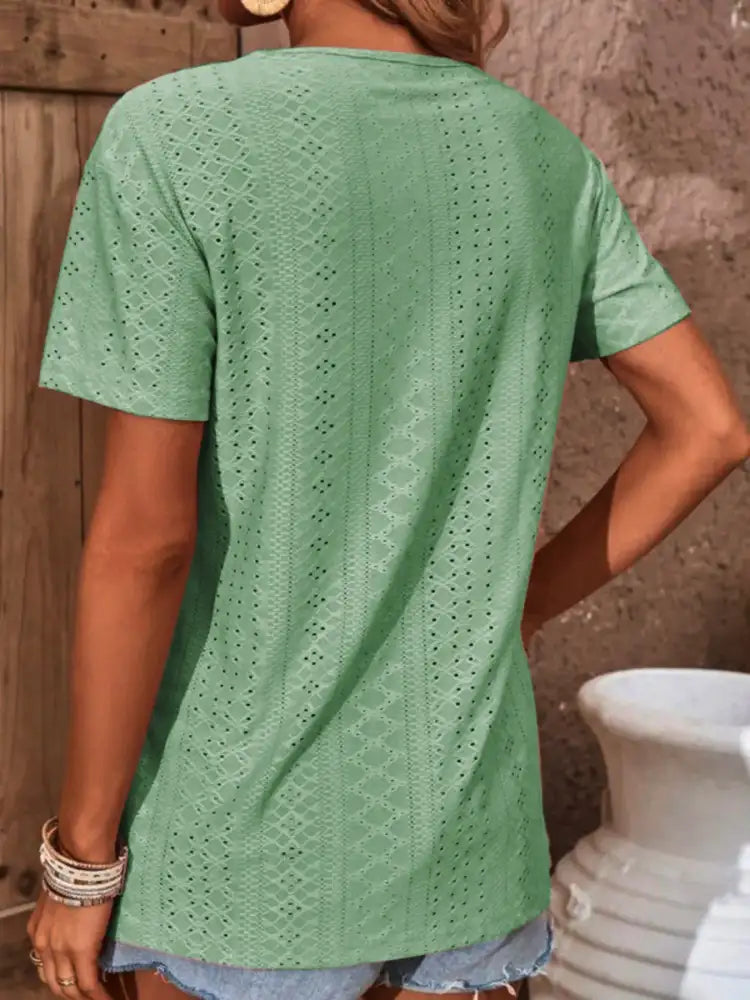 Eyelet Crisscross Short Sleeve T-Shirt