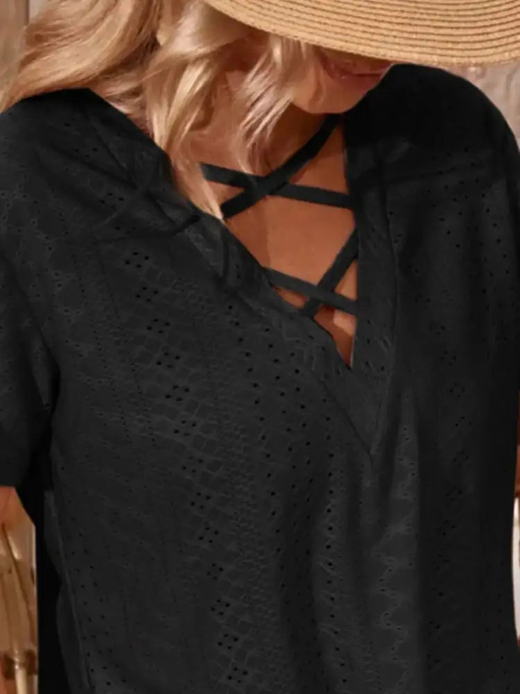 Eyelet Crisscross Short Sleeve T-Shirt