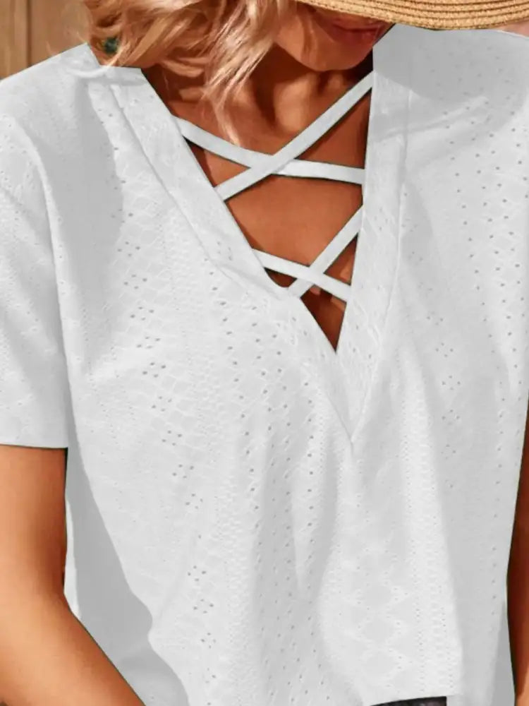 Eyelet Crisscross Short Sleeve T-Shirt