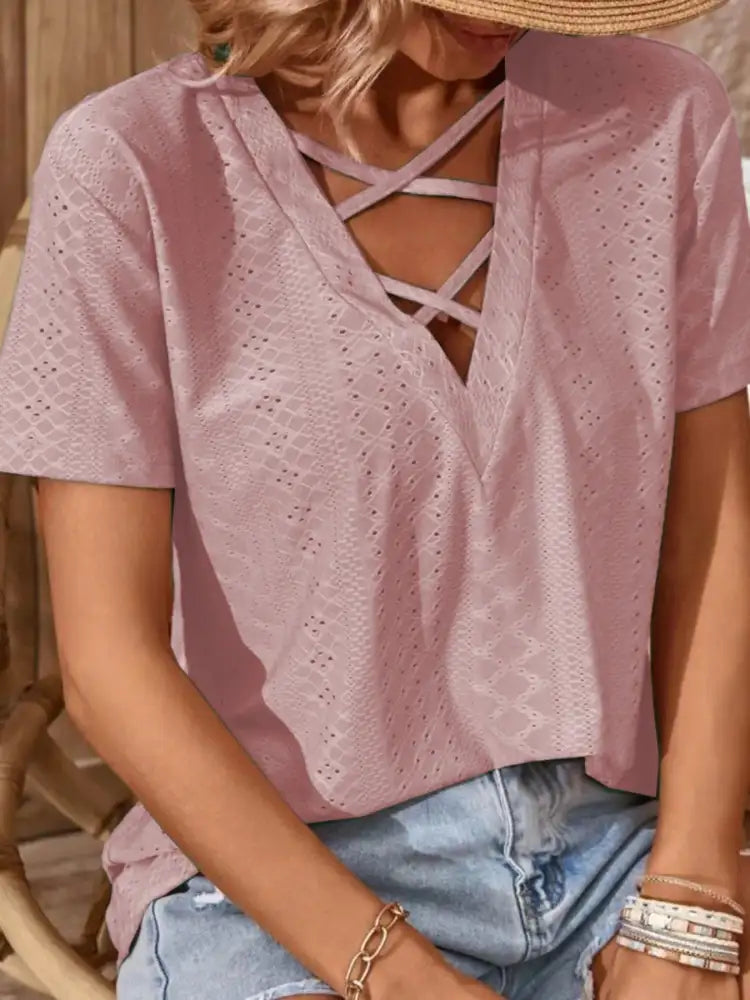 Eyelet Crisscross Short Sleeve T-Shirt