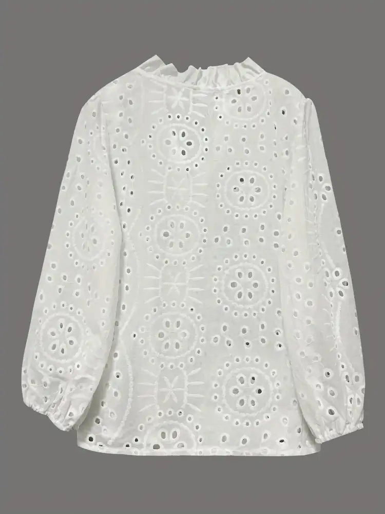 Eyelet Embroidered Button Front Shirt with Puffed Sleeves